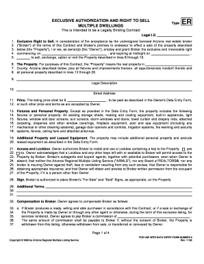 Arizona Exclusive Right to Sell Agreement