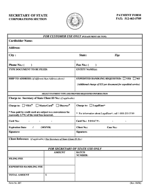 Texas Secretary of State Payment Form
