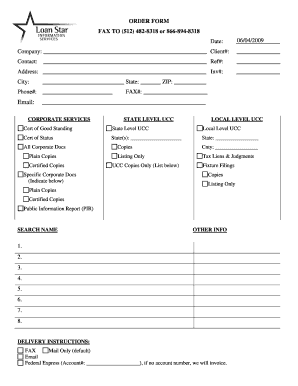Corporate Services Order Form