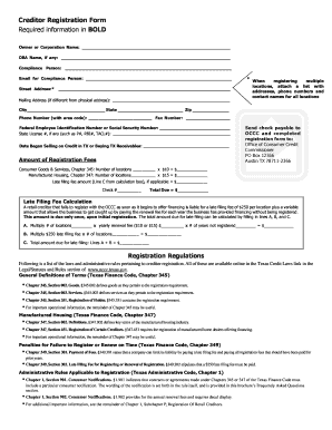 Texas Creditor Registration Form