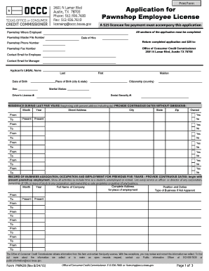 Texas Pawnshop Employee License Application