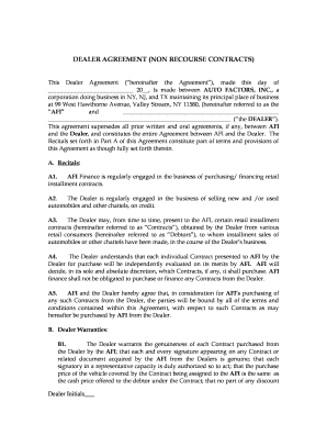 Dealer Agreement Non Recourse Contracts