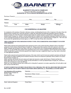 Guarantee of Title and Dealer Representation Letter