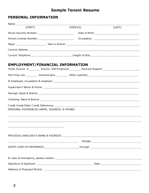 Tenant Resume Form