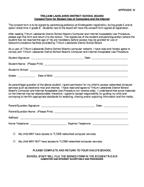 Trillium Lakelands Student Computer Use Consent Form