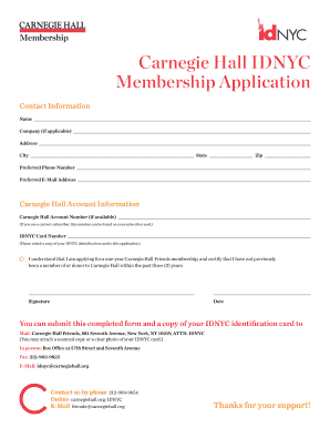 Carnegie Hall IDNYC Membership Application