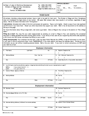 New Jersey Wage Claim Form