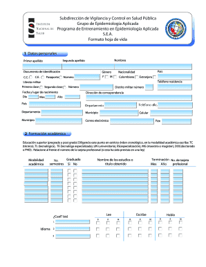 Formato hoja de vida