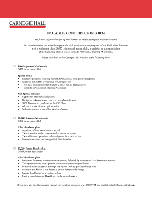 Carnegie Hall Notables Membership Form