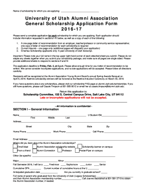 University of Utah Alumni Association Scholarship Application