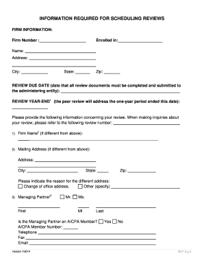 AICPA Peer Review Scheduling Form