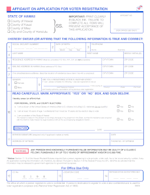 Hawaii Voter Registration Form
