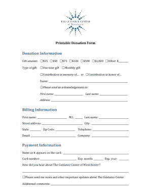 Printable Donation Form