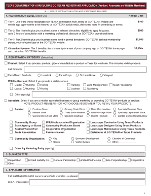 Texas Go Texan Registrant Application