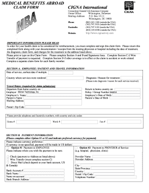 Cigna International Medical Benefits Claim Form