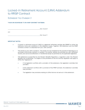 Manitoba LIRA Addendum to RRSP Contract