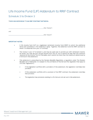 Life Income Fund Addendum to RRIF Contract