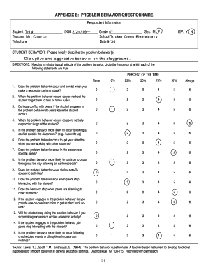 Problem Behavior Questionnaire