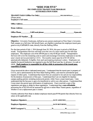 PSU Employee Transit Pass Authorization Form