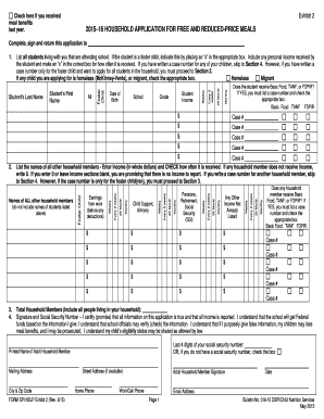2015–16 Household Application for Free and Reduced-Price Meals