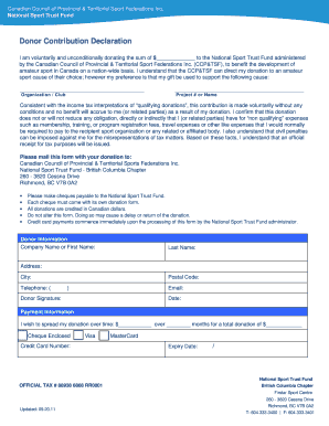 National Sport Trust Fund Donor Contribution Declaration
