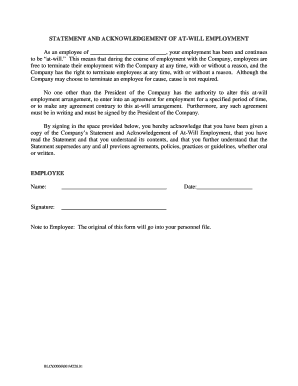 Statement and Acknowledgement of At-Will Employment