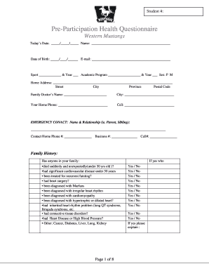 Western Mustangs Pre-Participation Health Questionnaire