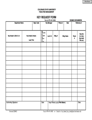 Colorado State University Key Request Form