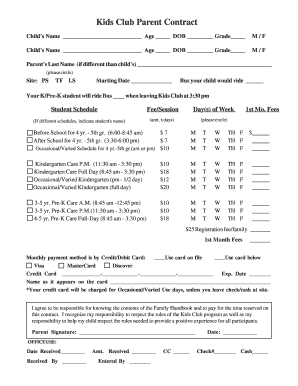 Kids Club Parent Contract