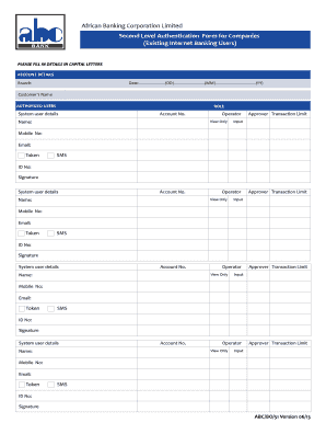 African Banking Corporation Second Level Authentication Form