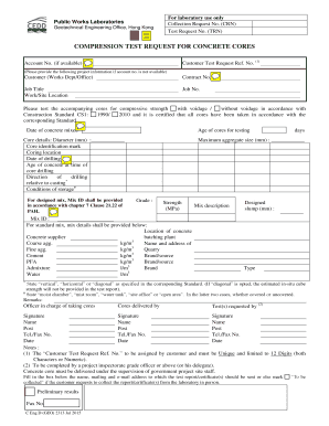 Compression Test Request for Concrete Cores