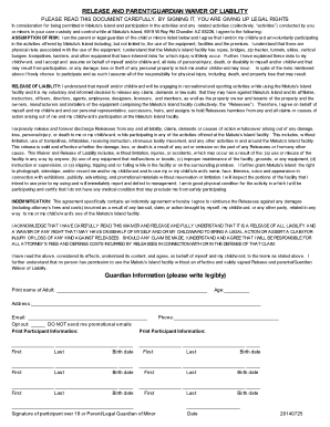 Release and Parent Guardian Waiver of Liability