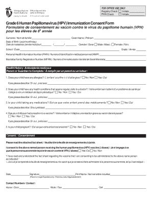 Grade 6 HPV Immunization Consent Form