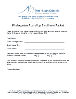 Kindergarten Round Up Enrollment Packet