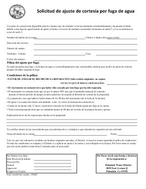 Solicitud de ajuste de cortesía por fuga de agua