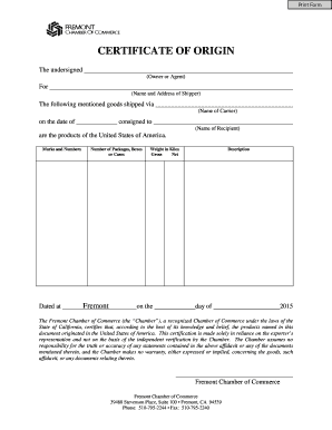 Certificate of Origin