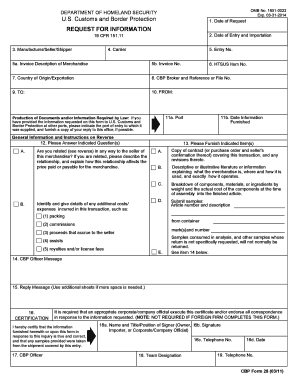 US Customs Request for Information Form