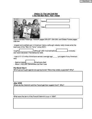 Vietnam War History Notes Form