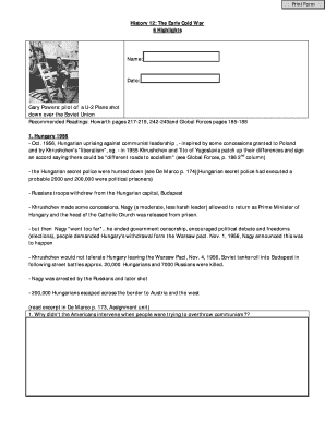 History 12: The Early Cold War Worksheet