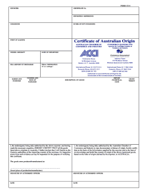 Certificate of Australian Origin