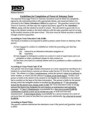 Texas Power of Attorney for Student Enrollment