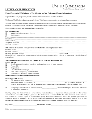 United Concordia Letter of Certification