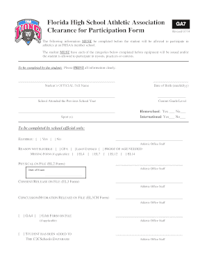 Florida High School Athletic Association Clearance Form