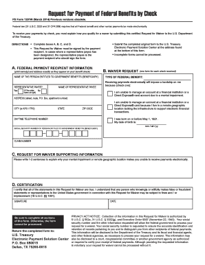 Request for Payment of Federal Benefits by Check