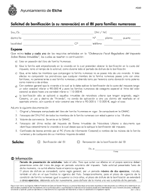 Solicitud de bonificación en el IBI para familias numerosas