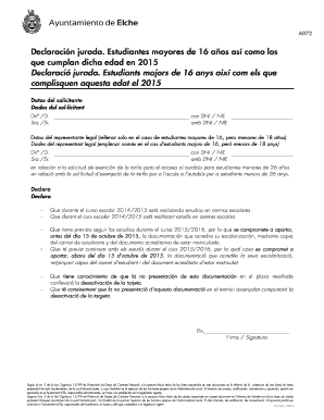Declaración jurada. Estudiantes mayores de 16 años