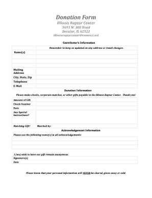 Illinois Raptor Center Donation Form