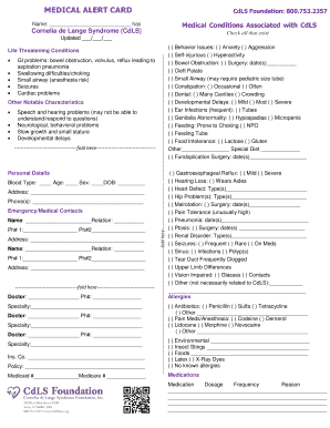 Medical Alert Card for CdLS