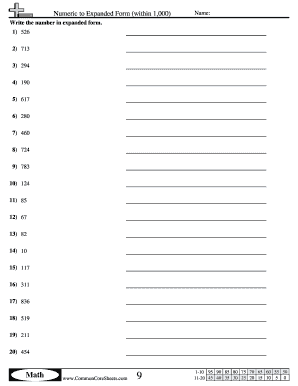 Math Worksheet: Numeric to Expanded Form