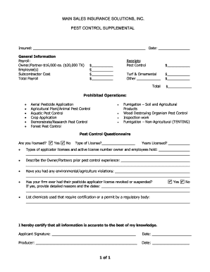 Pest Control Supplemental Application